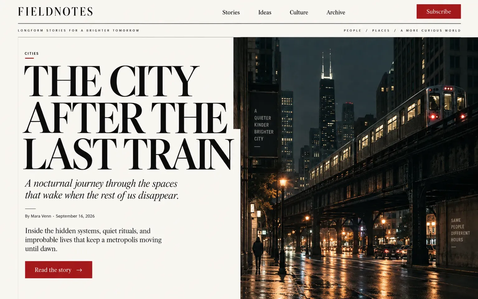 Example website designed in the Contemporary editorial web design style