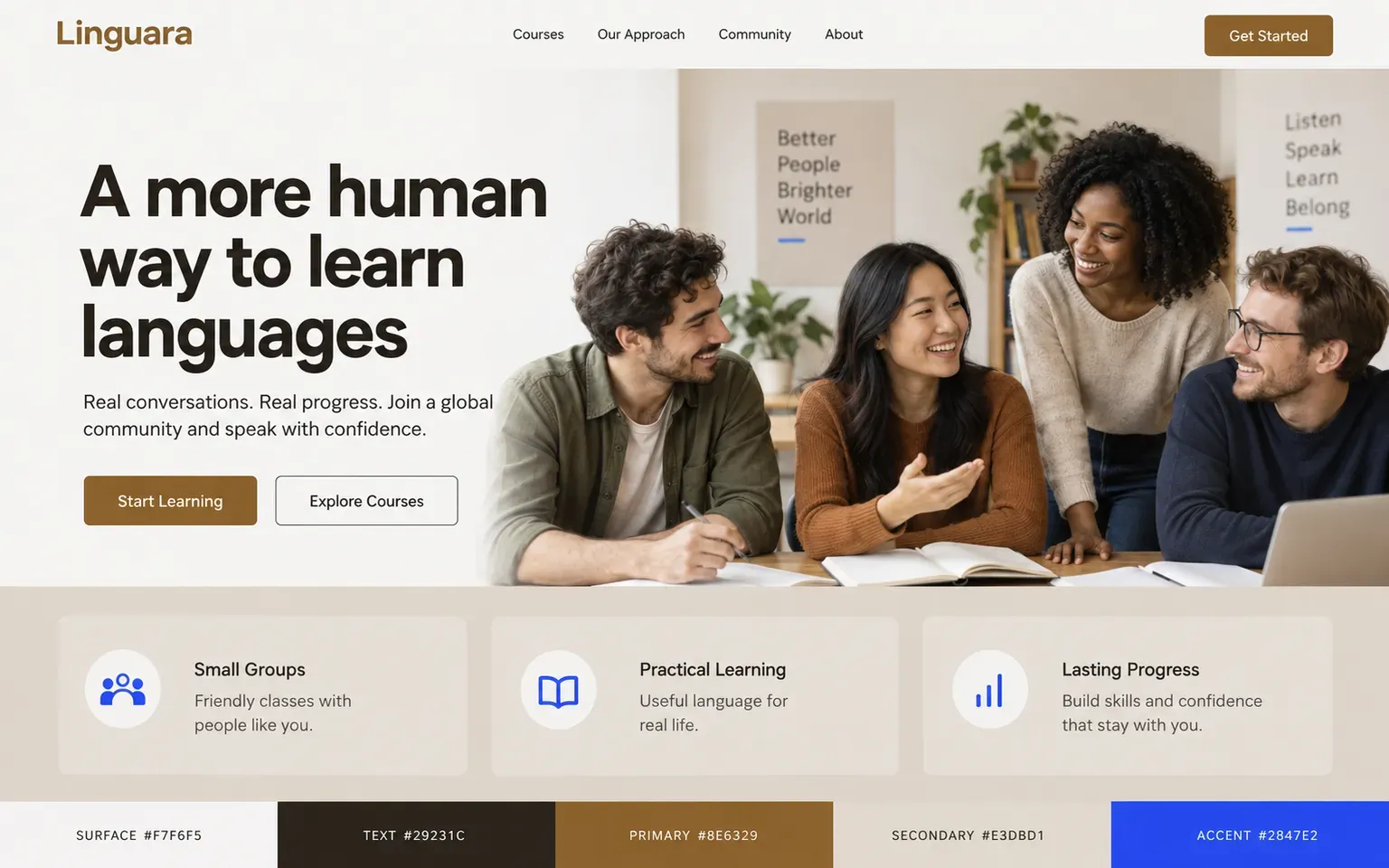 Example website coloured with a warm education palette
