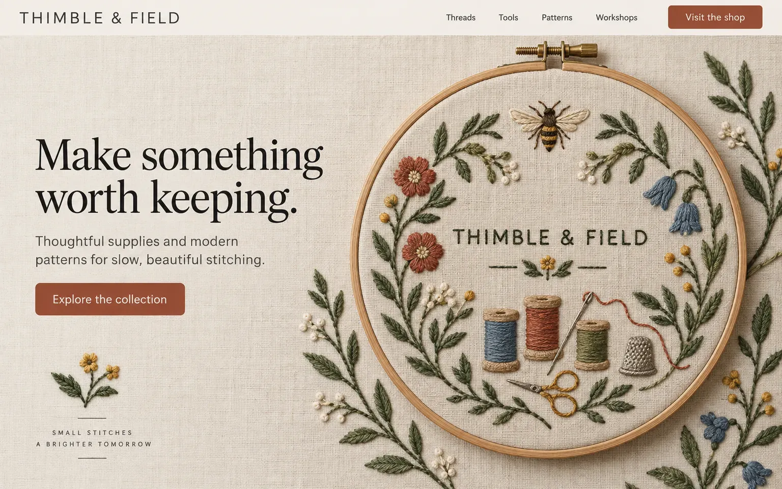 Example website whose artwork is hand embroidery