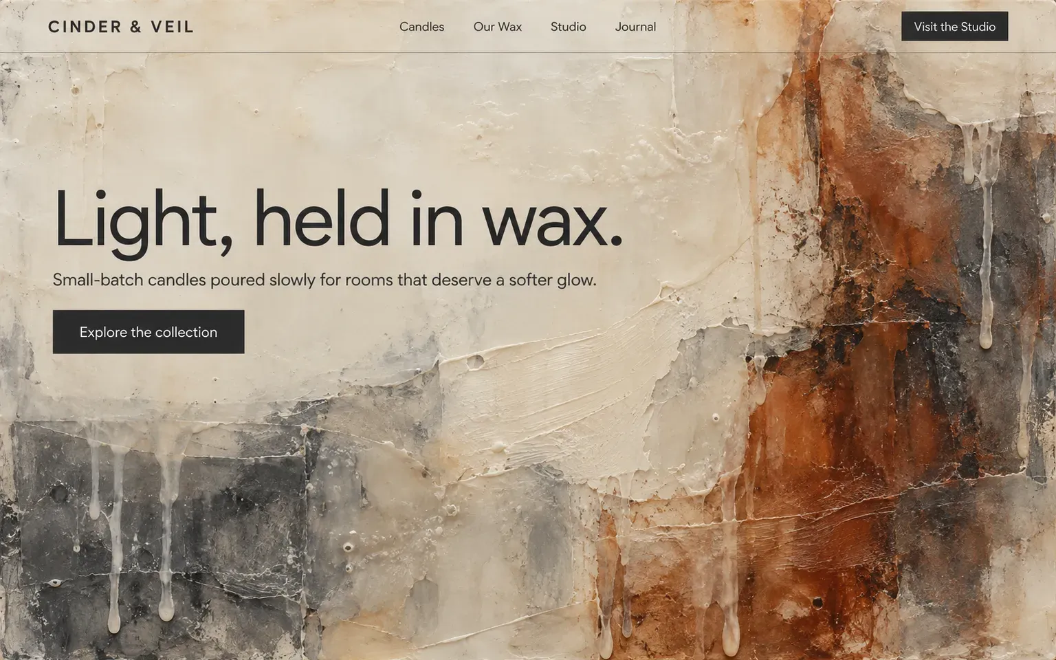 Example website whose artwork is encaustic wax painting