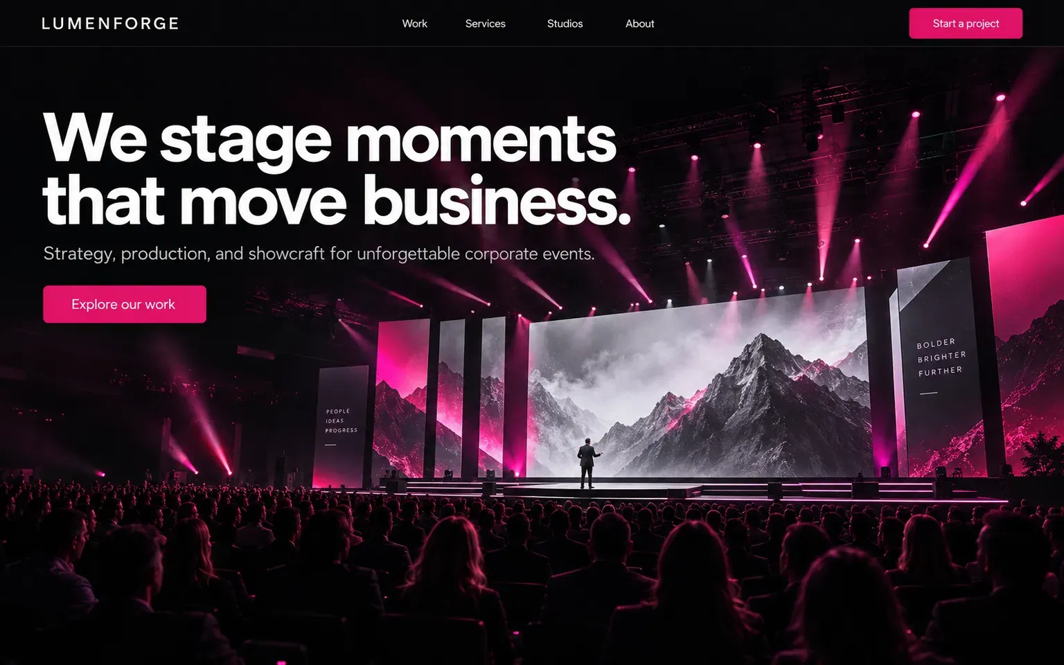 Example website for a corporate event production company