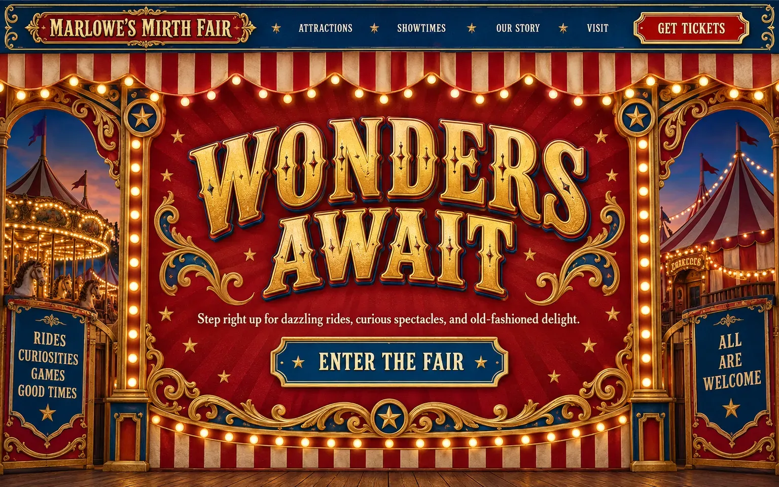 Example website designed in the Victorian fairground and circus lettering style