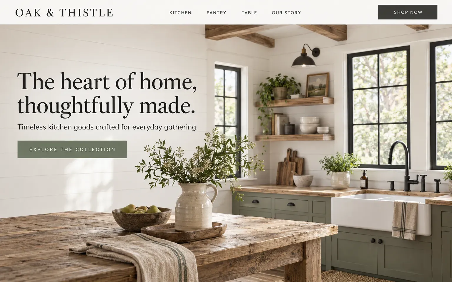 Example website designed in the Modern farmhouse style style
