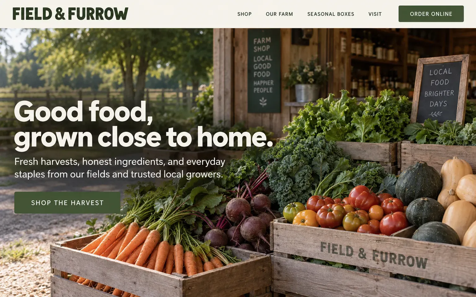 Example website for a farm shop