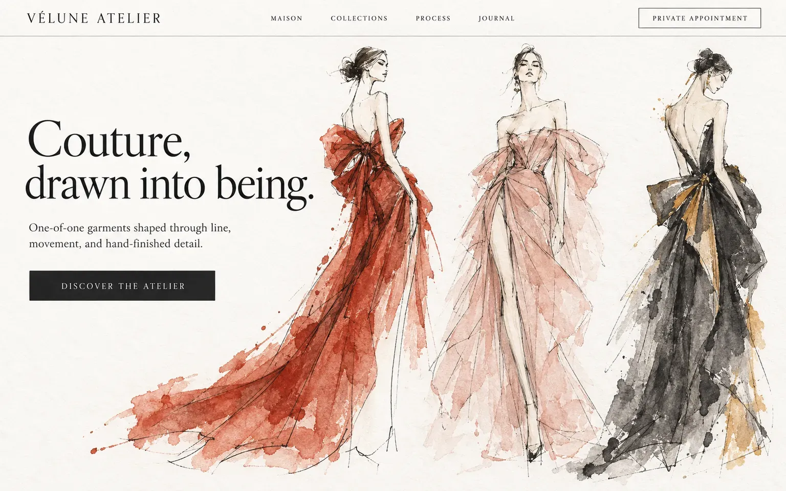 Example website whose artwork is fashion croquis illustration