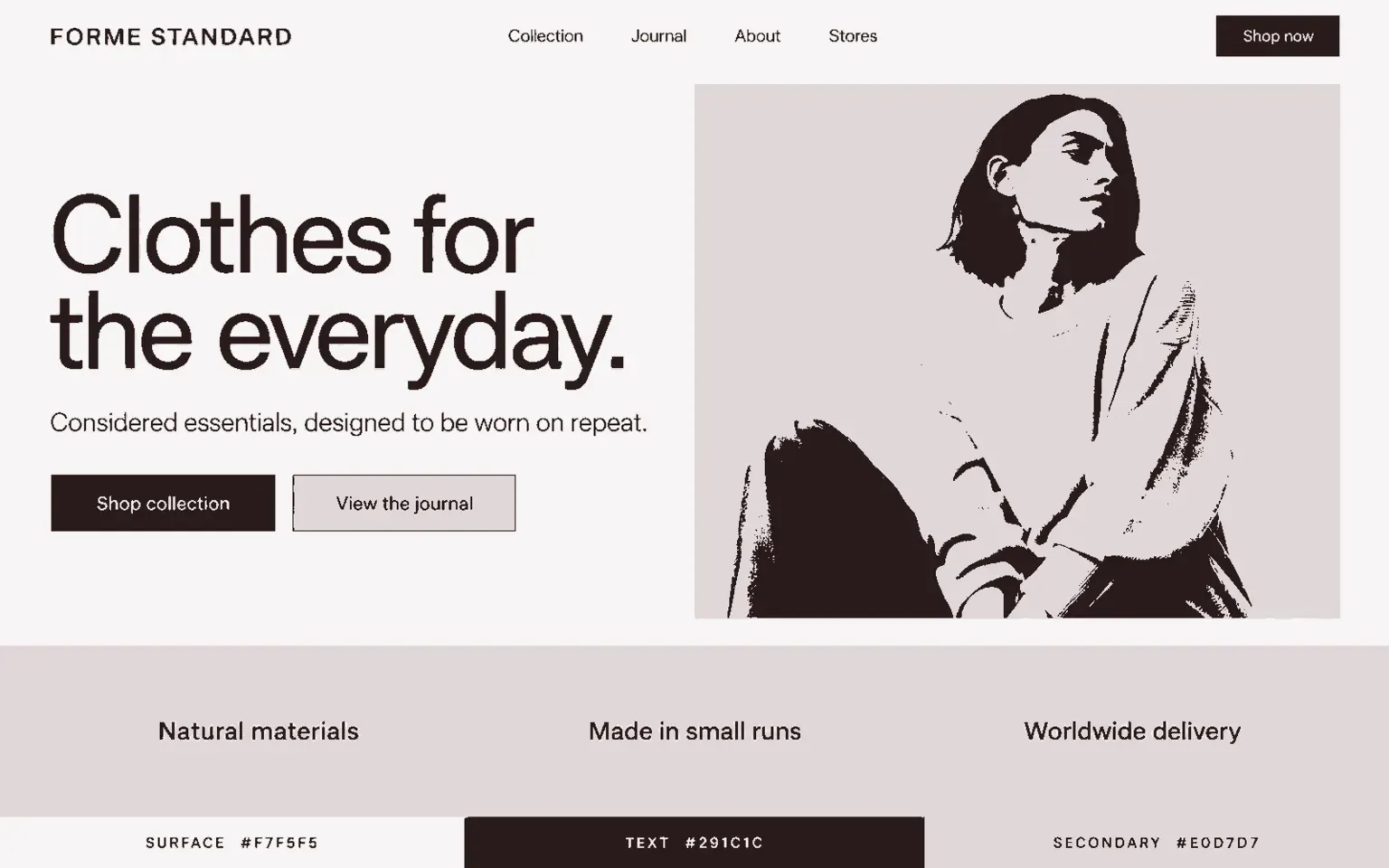 Example website coloured with a fashion palette with no colour at all