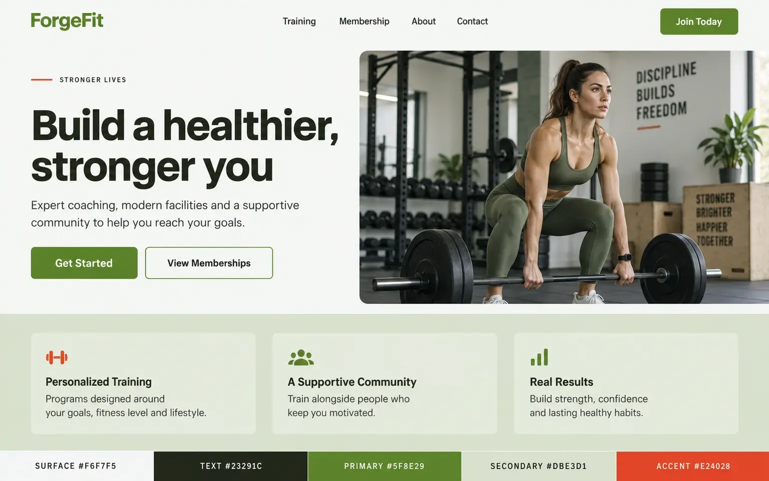 Example website coloured with a high-energy fitness palette