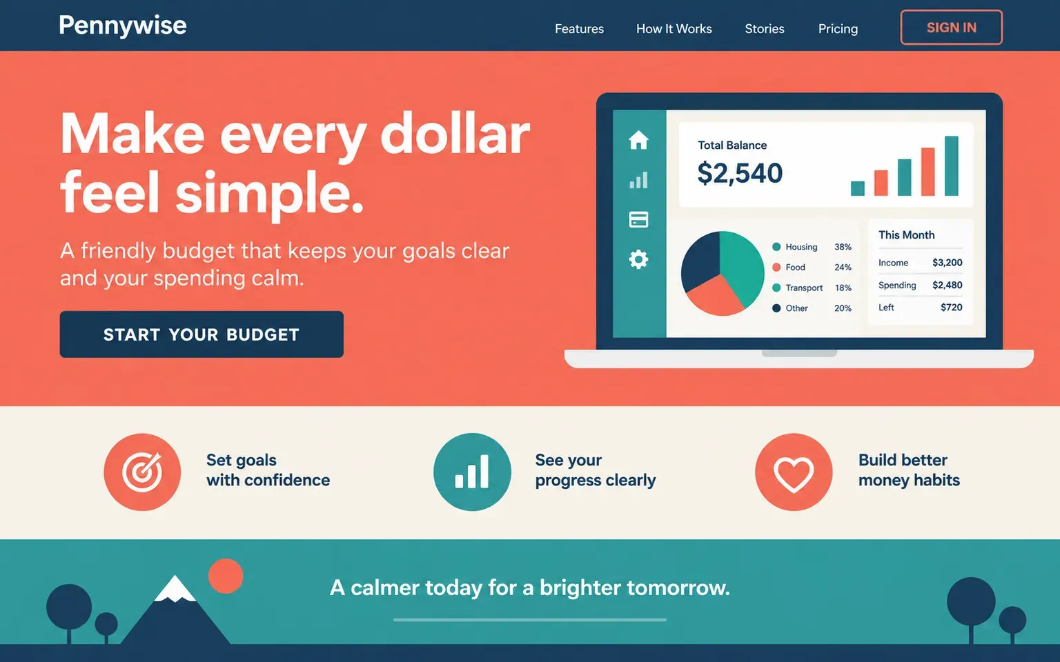 Example website designed in the Flat design era style
