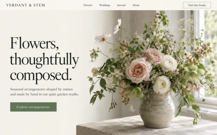 Example website for a florist studio
