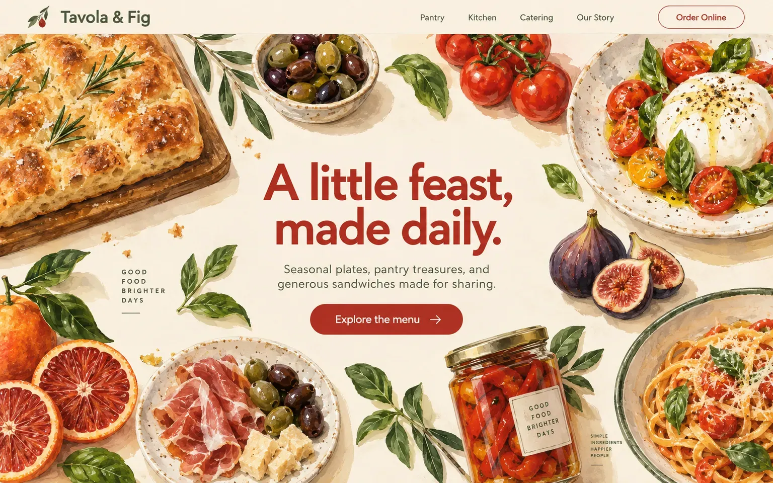 Example website whose artwork is appetising food illustration