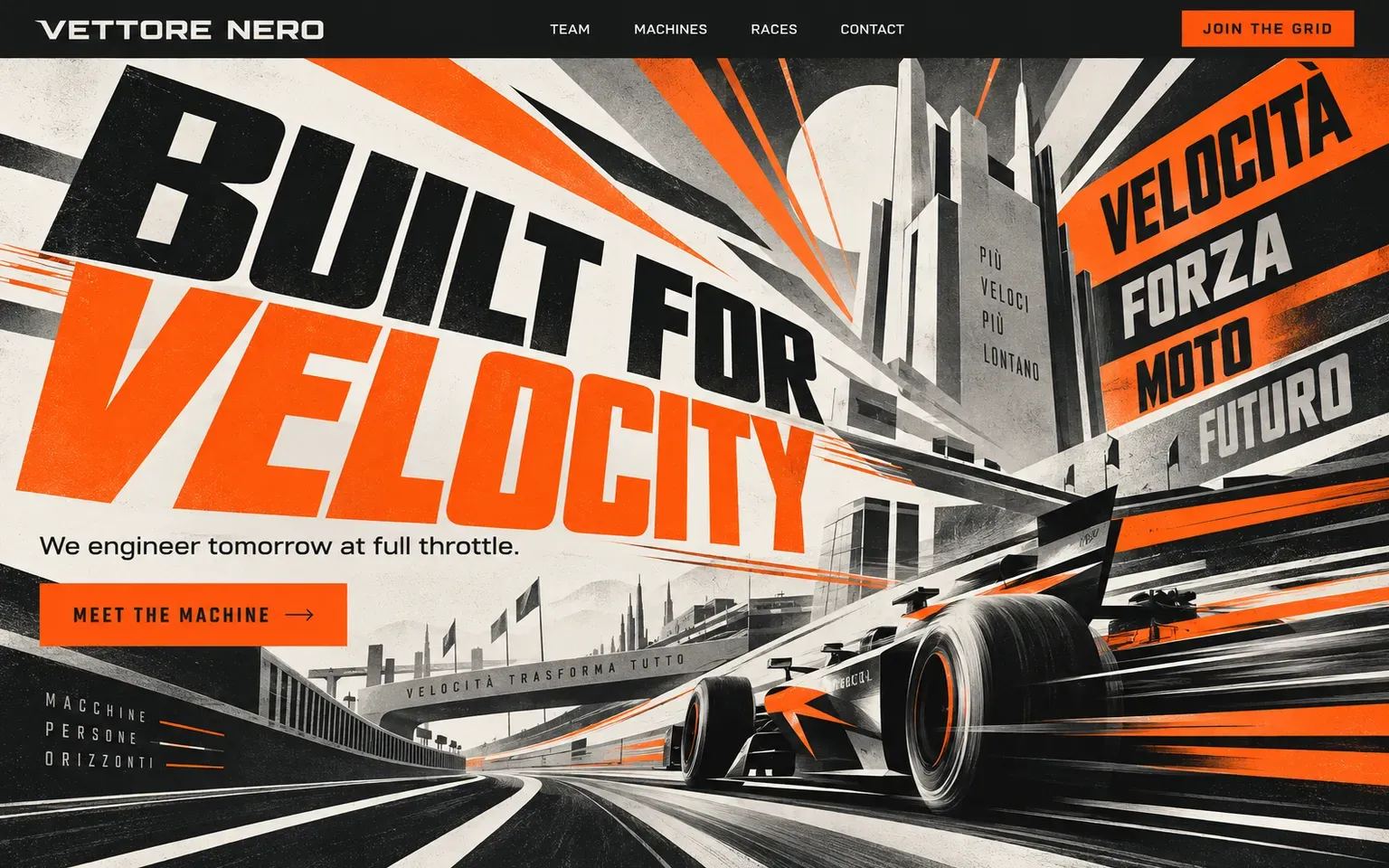 Example website designed in the Italian Futurism style