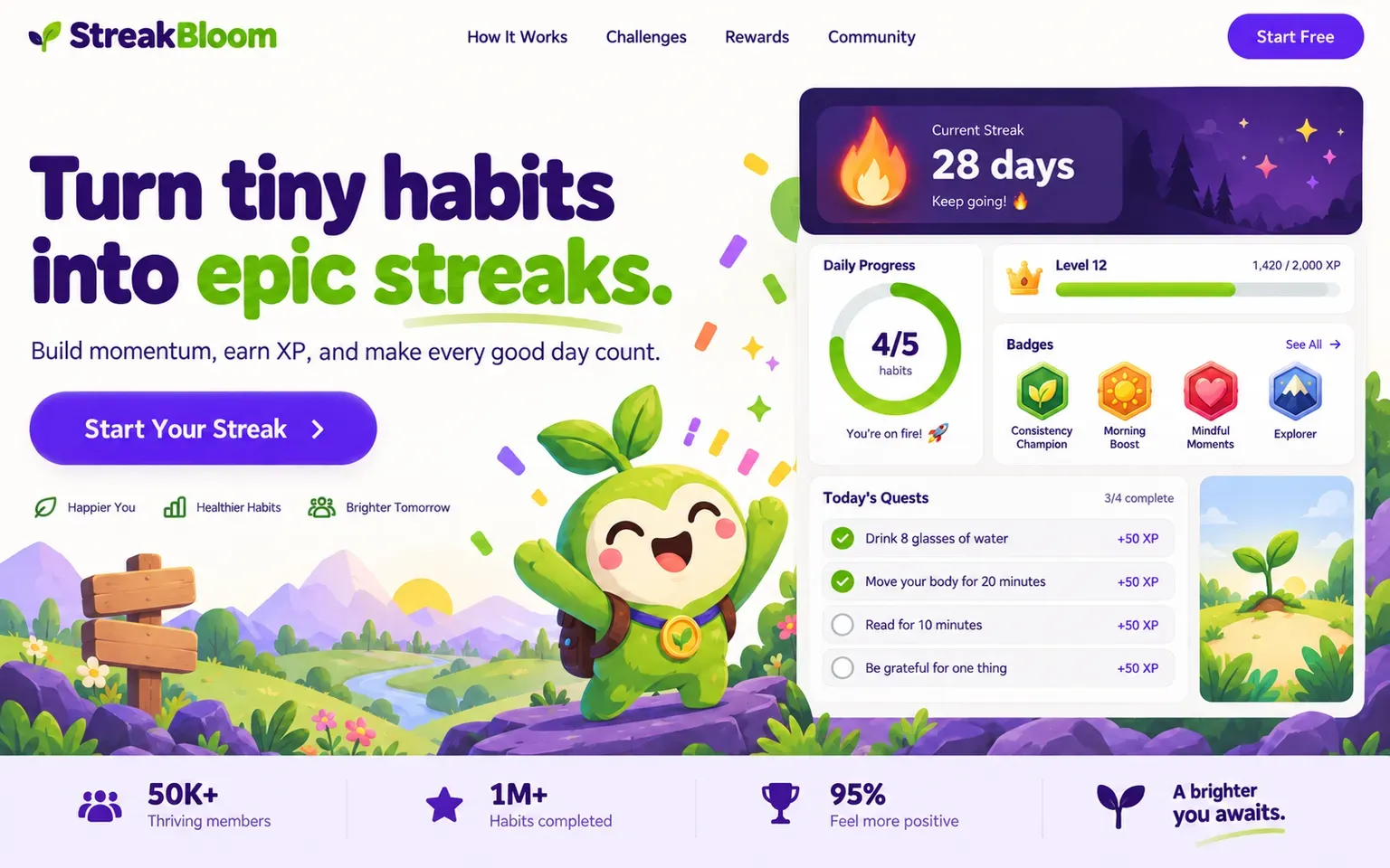 Example website designed in the Gamified streak UI style