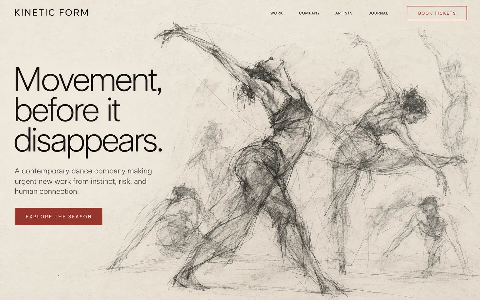 Example website whose artwork is rapid gesture sketching
