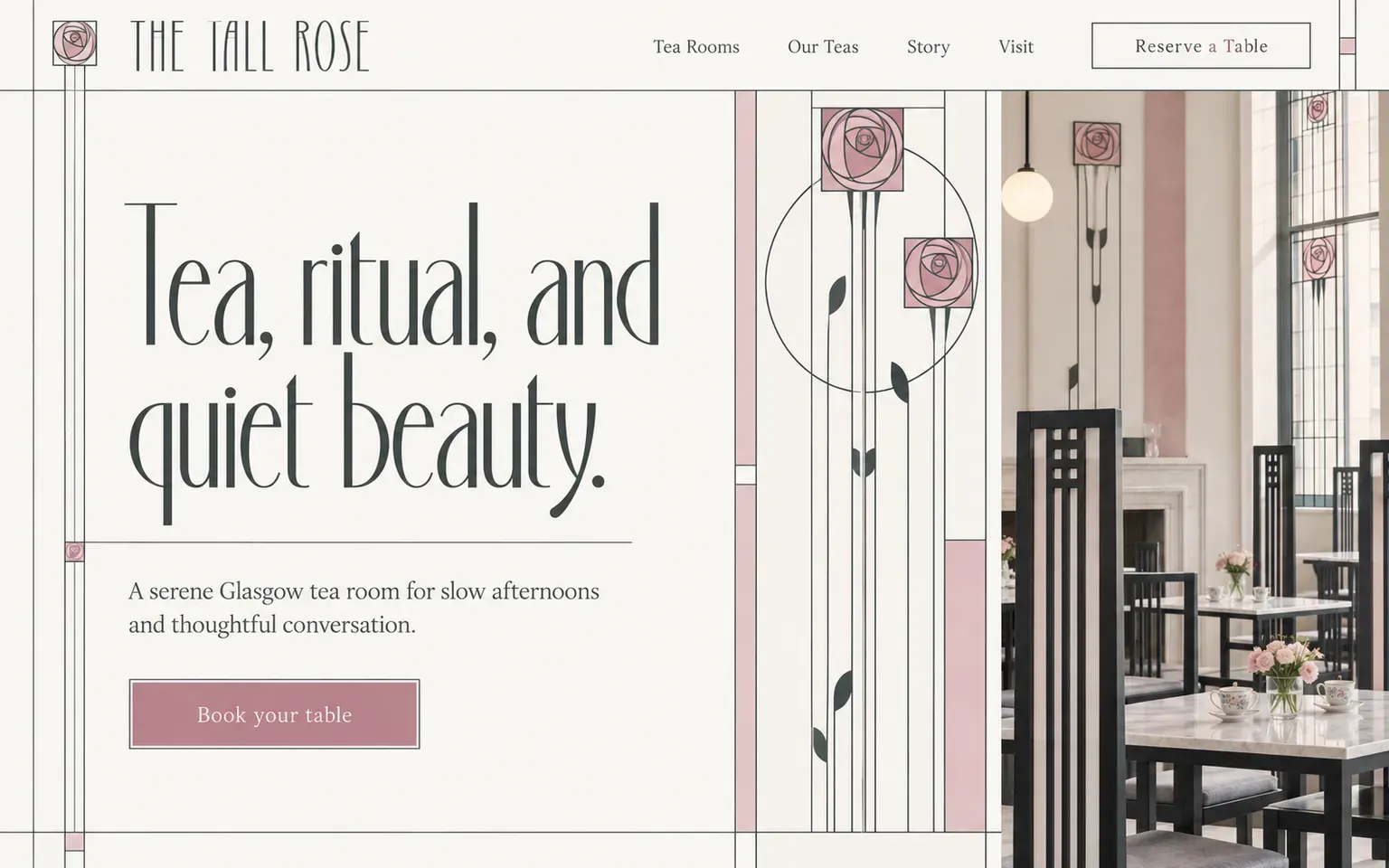 Example website designed in the Glasgow Style of Mackintosh style