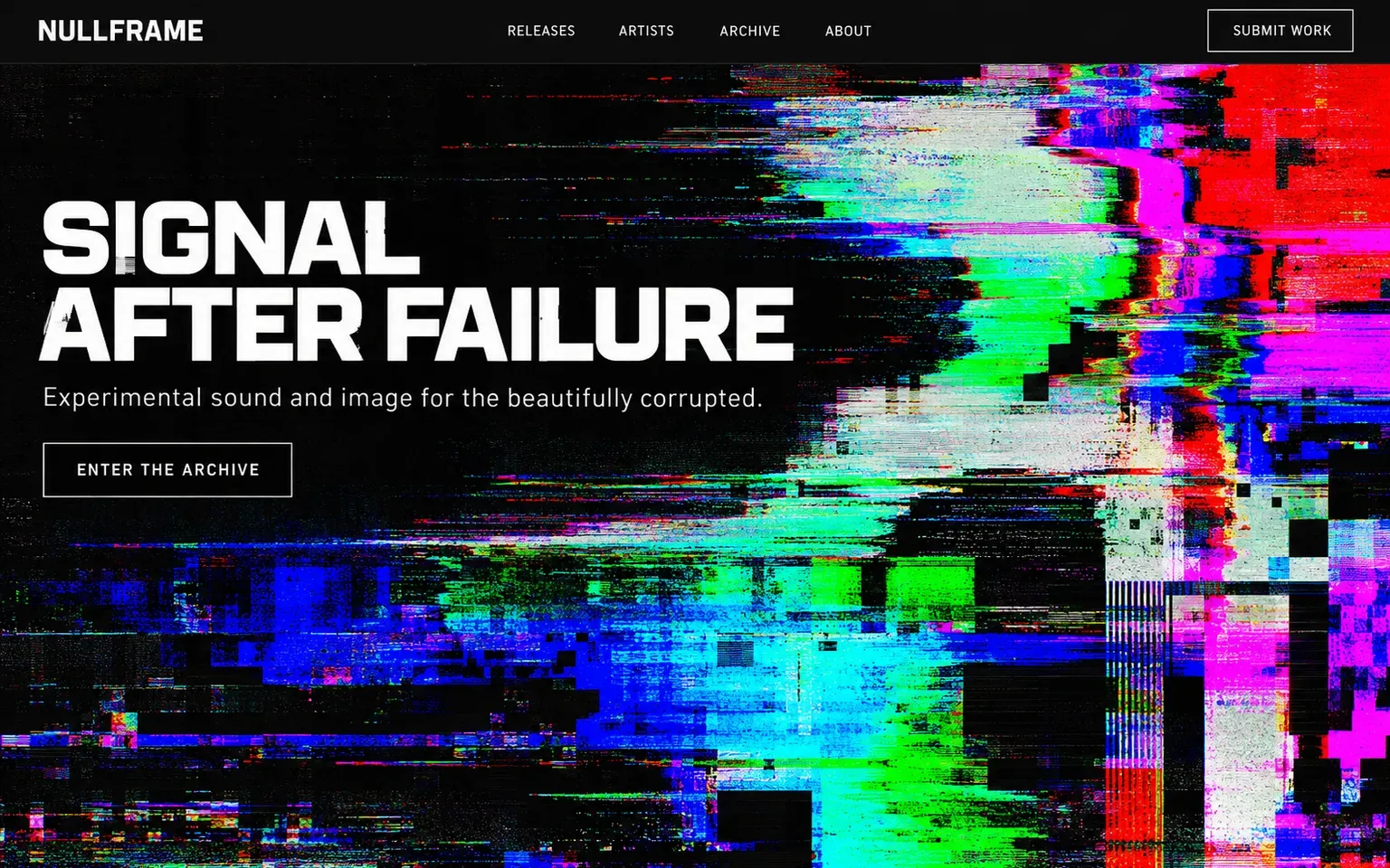 Example website whose artwork is glitch art