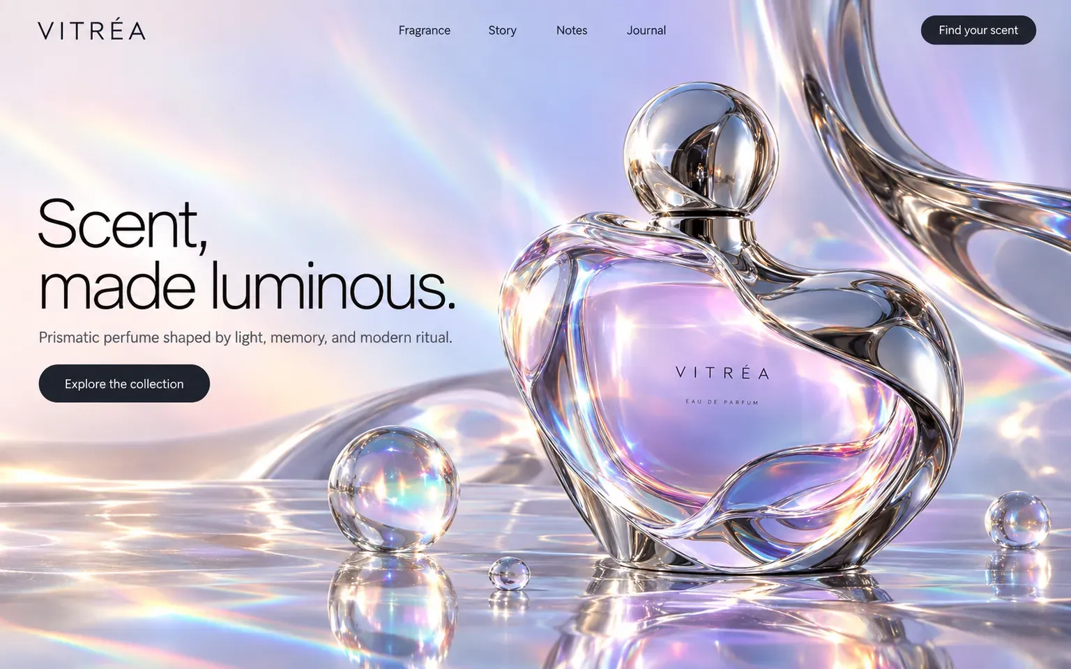 Example website whose artwork is glossy 3d rendering