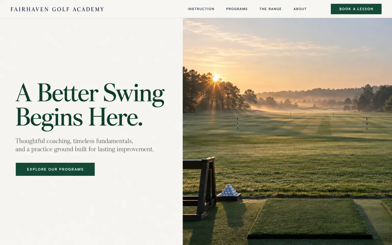 Example website for a golf academy