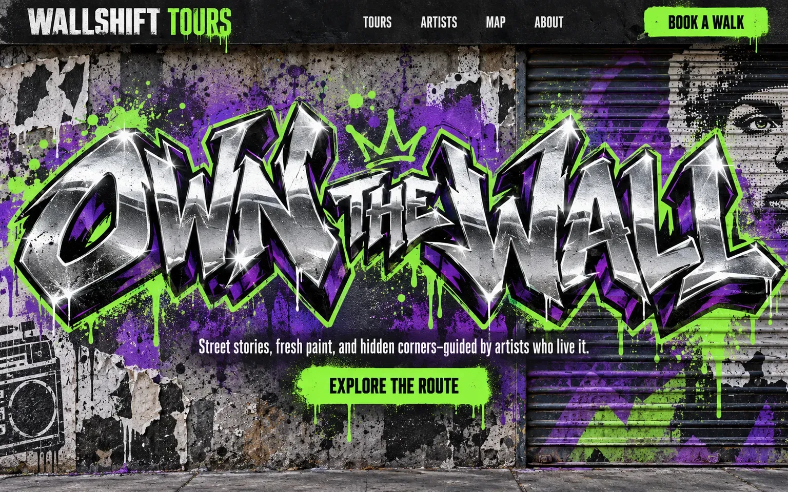 Example website designed in the Graffiti and hip-hop design style