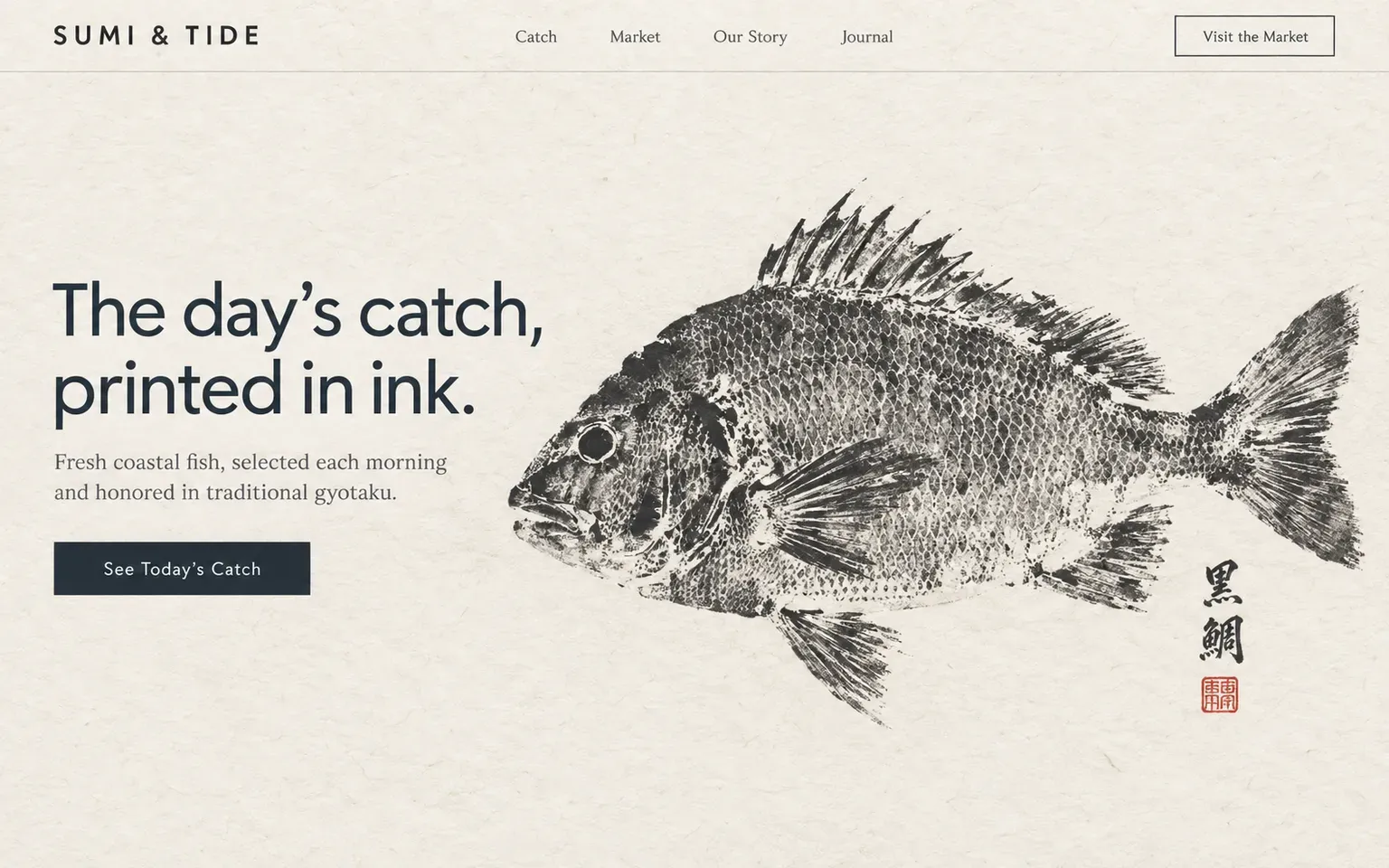 Example website whose artwork is gyotaku, japanese fish printing