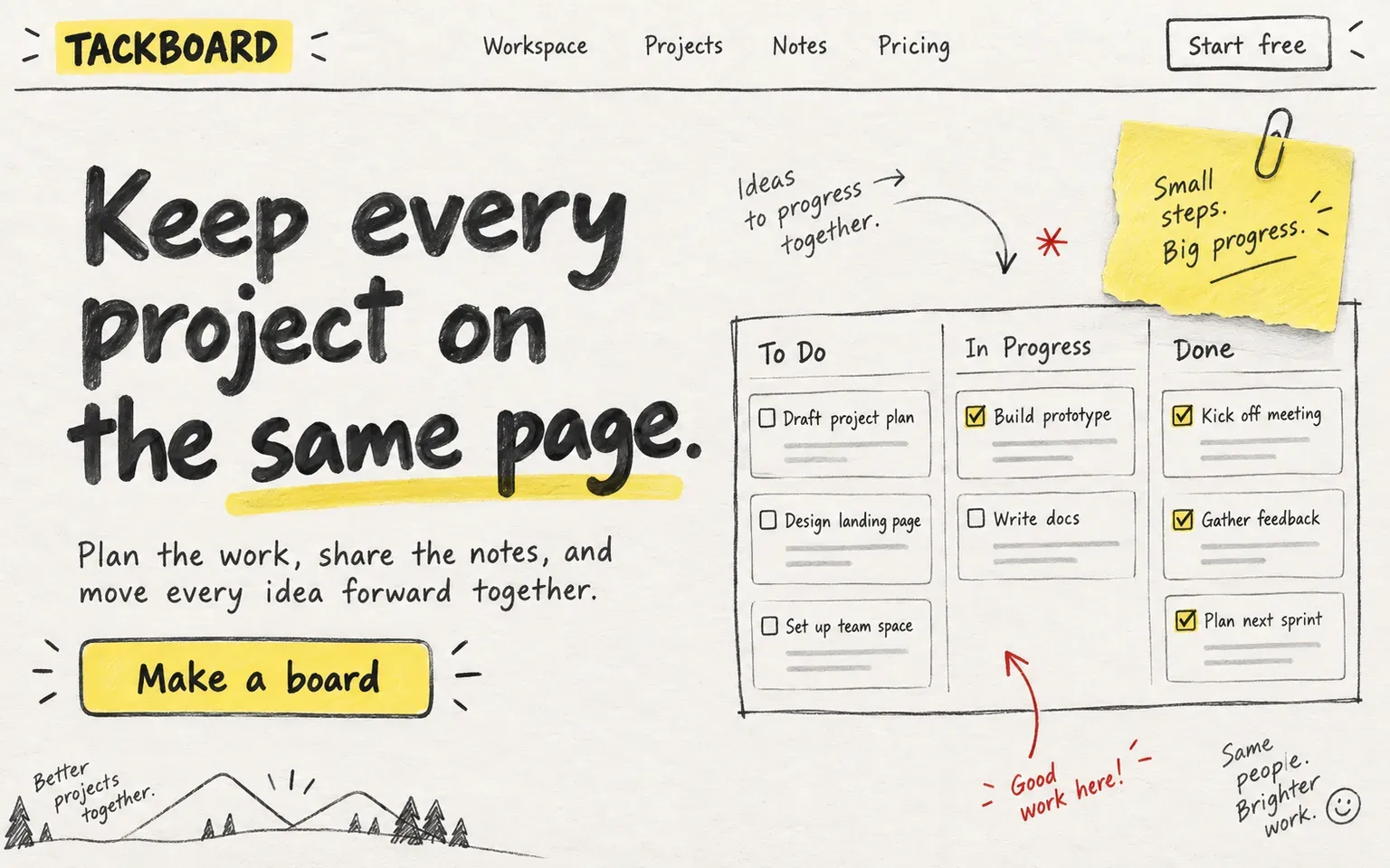 Example website designed in the Handcrafted, hand-drawn interface style