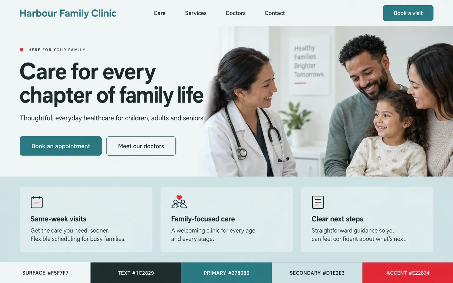 Example website coloured with a reassuring healthcare palette