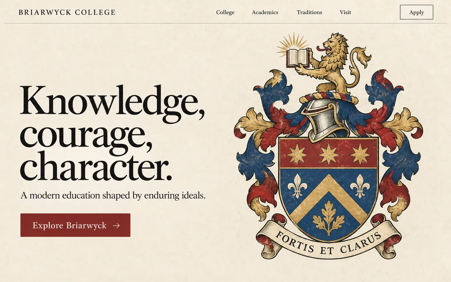 Example website whose artwork is heraldic illustration