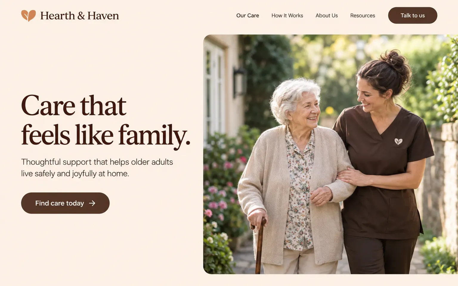 Example website for a home care service for the elderly