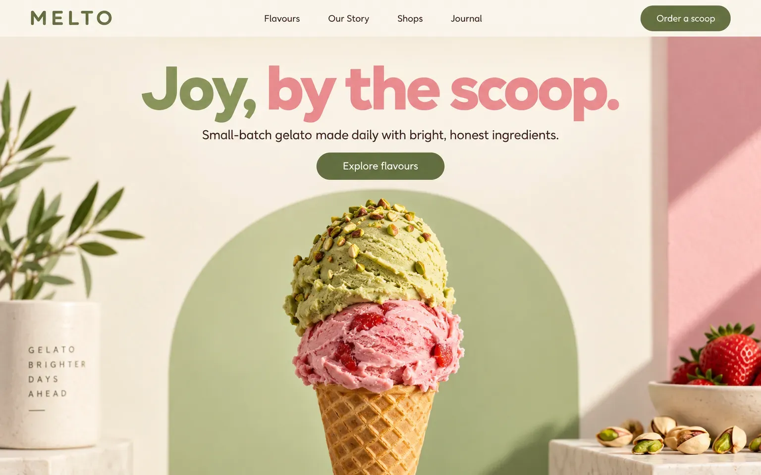 Example website for a gelato shop