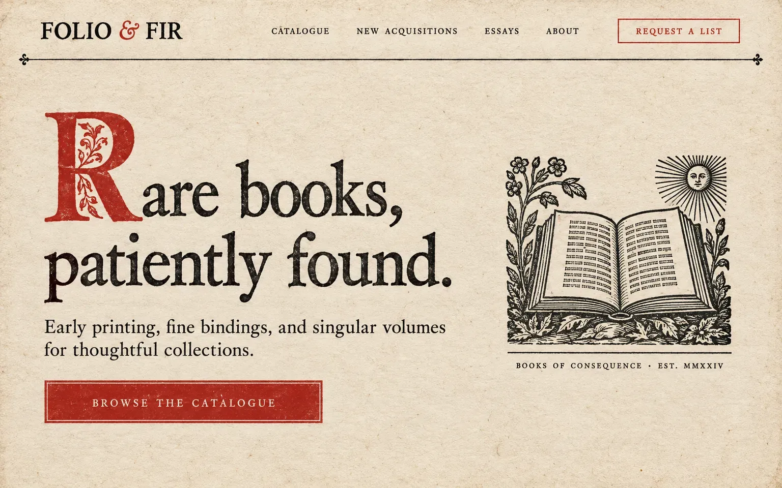 Example website designed in the Early printing in the Gutenberg manner style