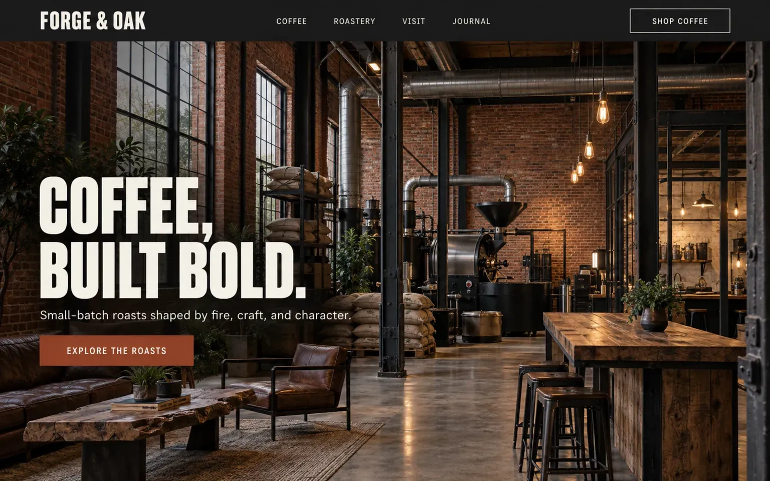 Example website designed in the Industrial interior style style