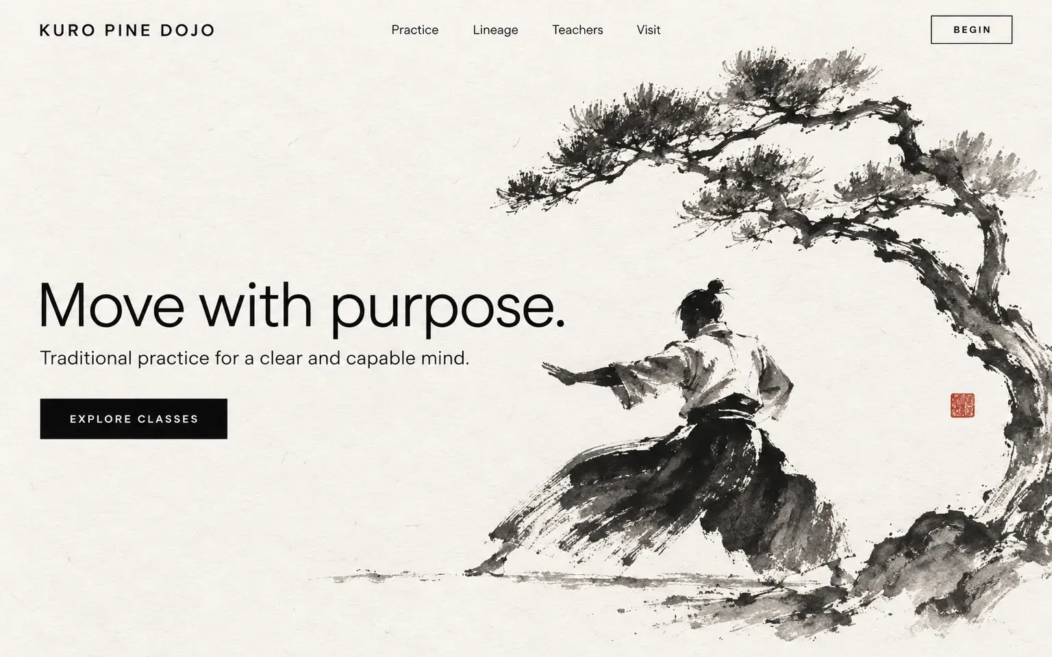 Example website whose artwork is sumi-e brush and ink