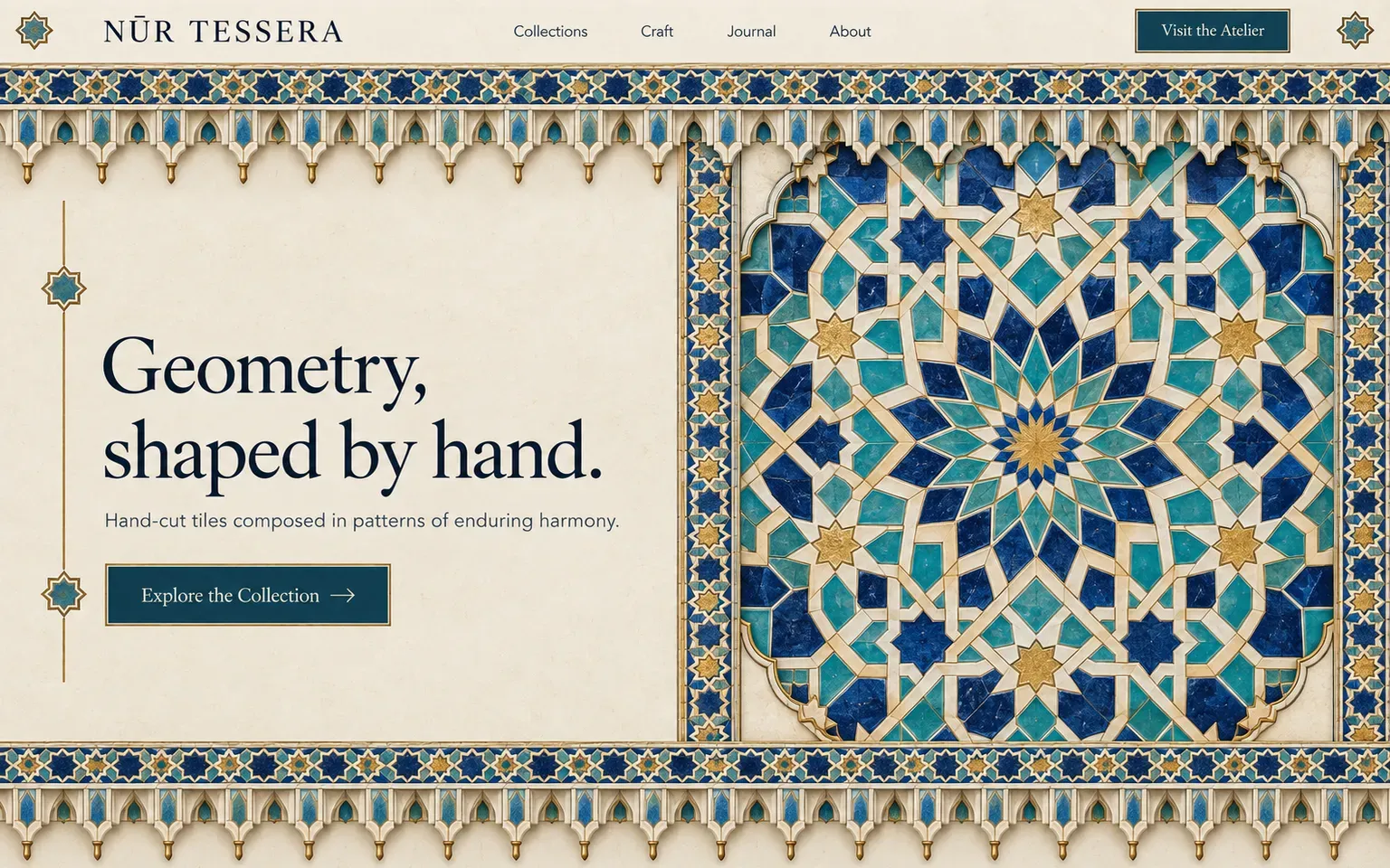 Example website designed in the Islamic geometric ornament style