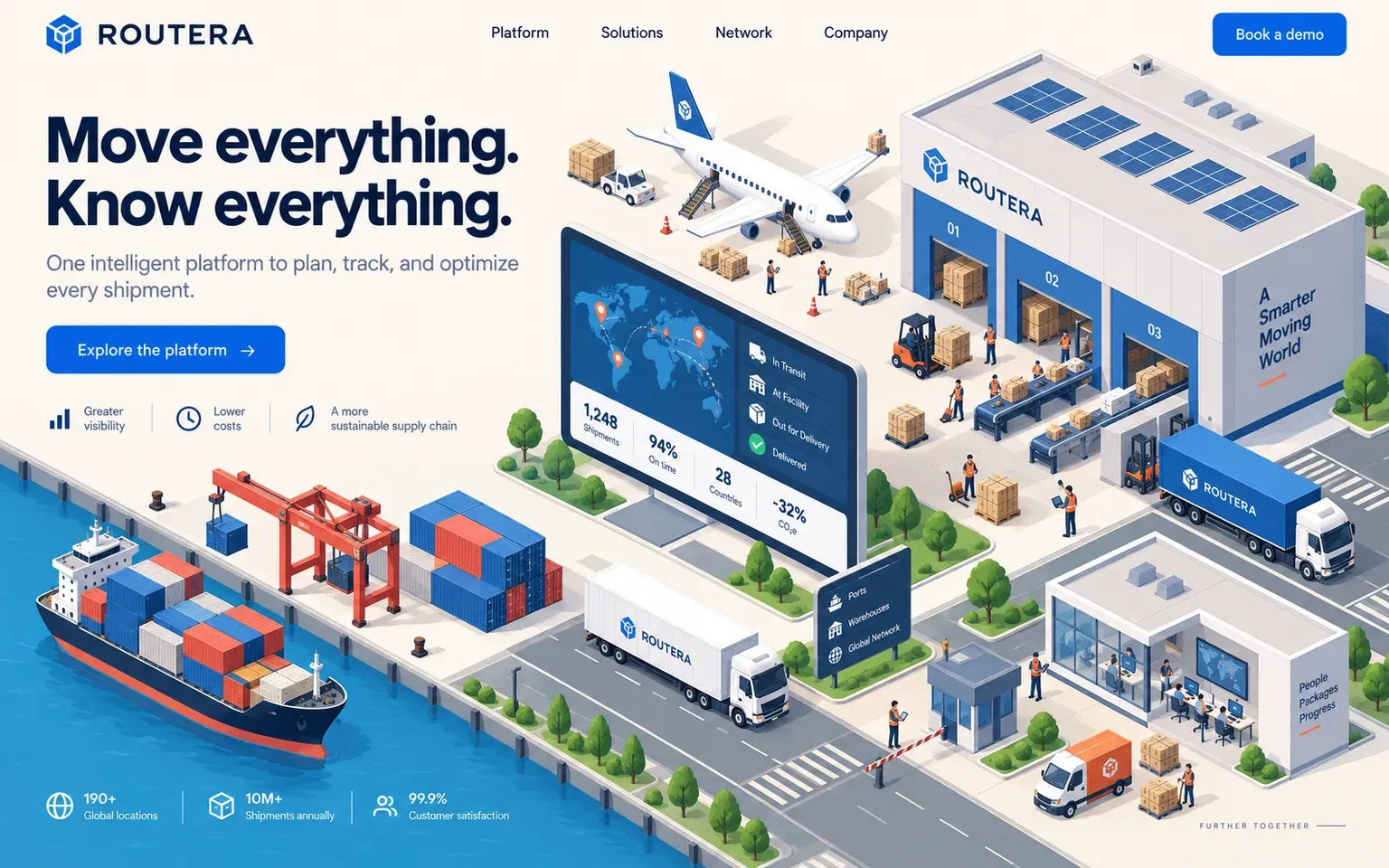 Example website designed in the Isometric illustration style style