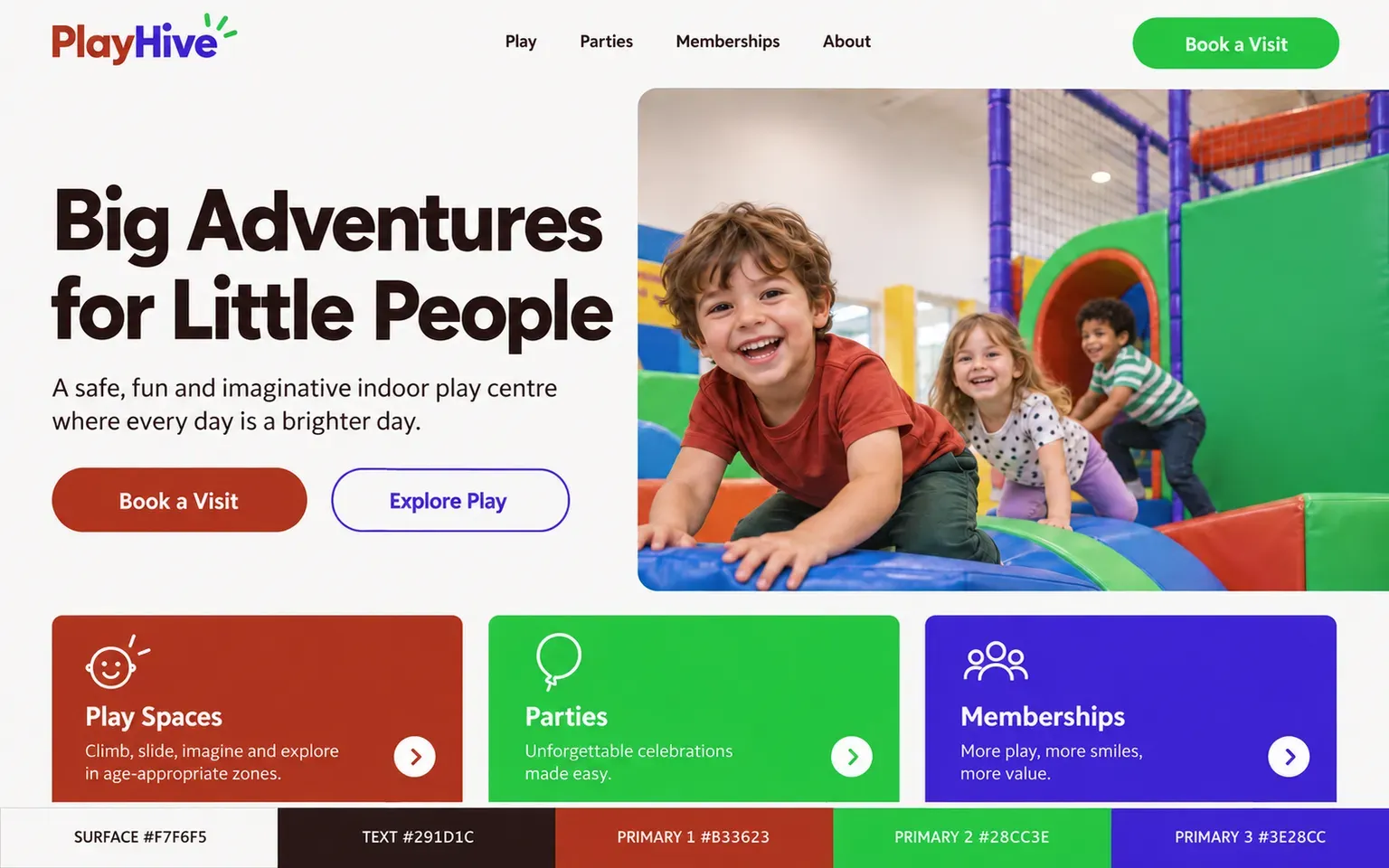Example website coloured with a bright palette for children