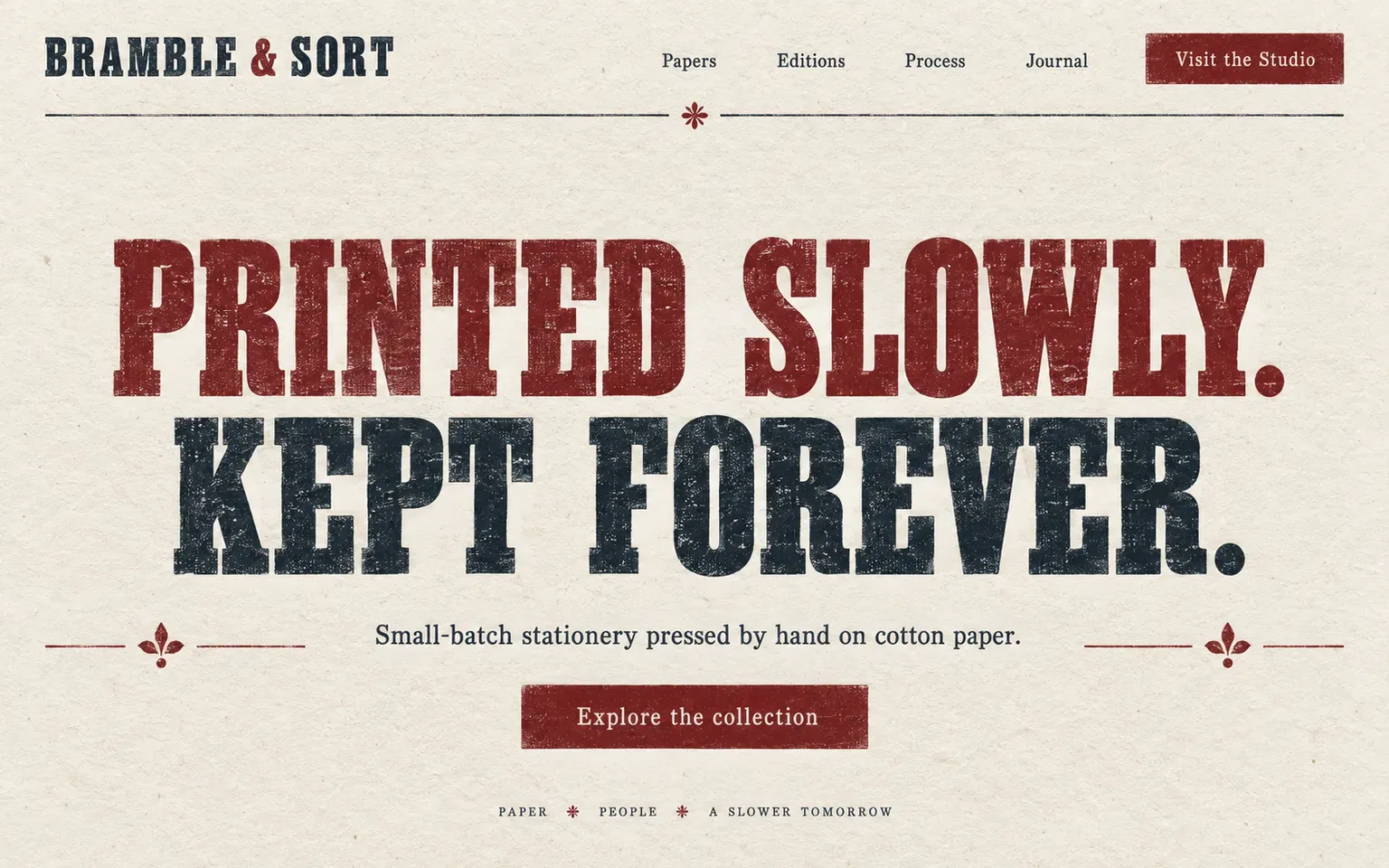 Example website designed in the Letterpress revival style