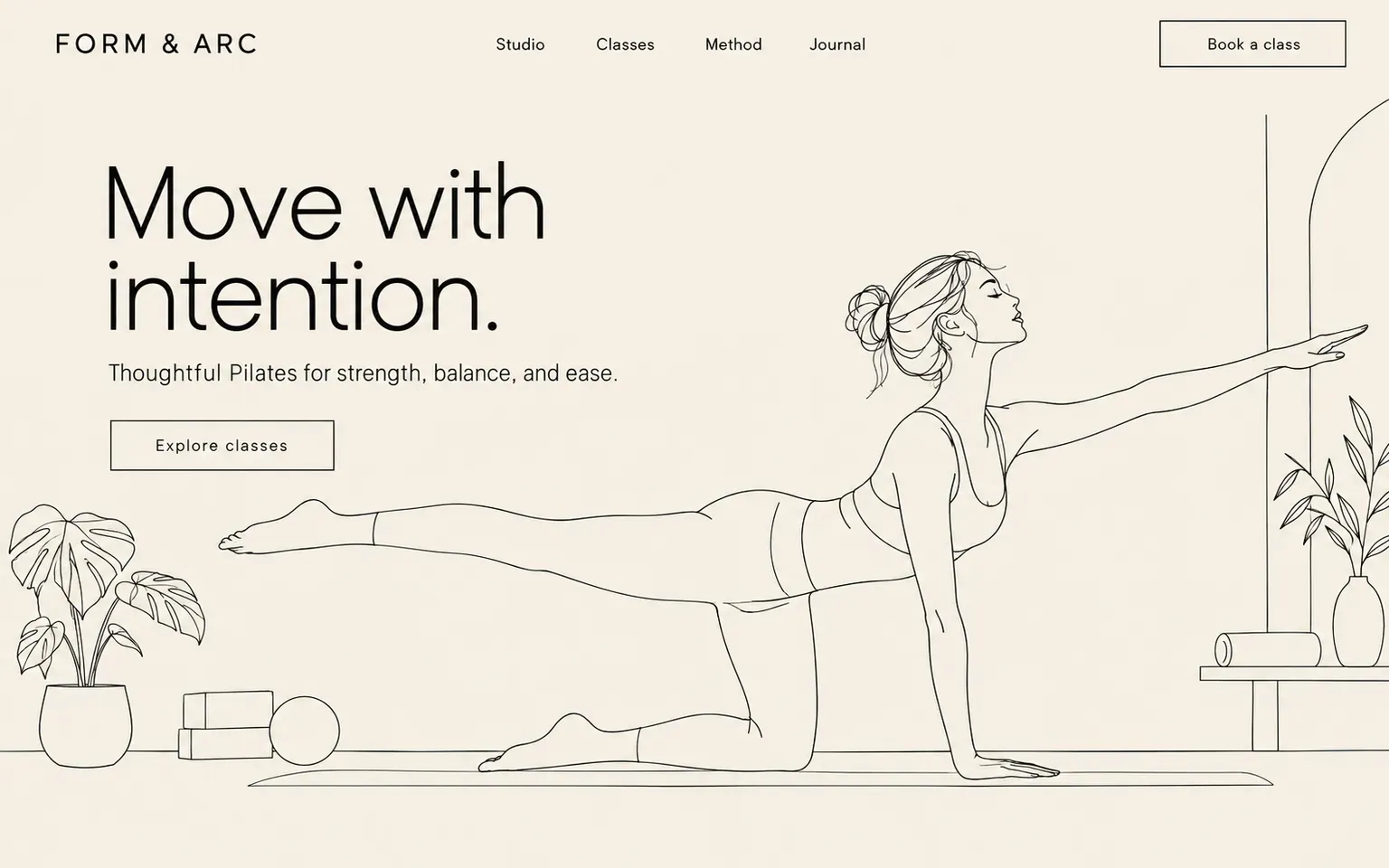 Example website whose artwork is single-weight line art