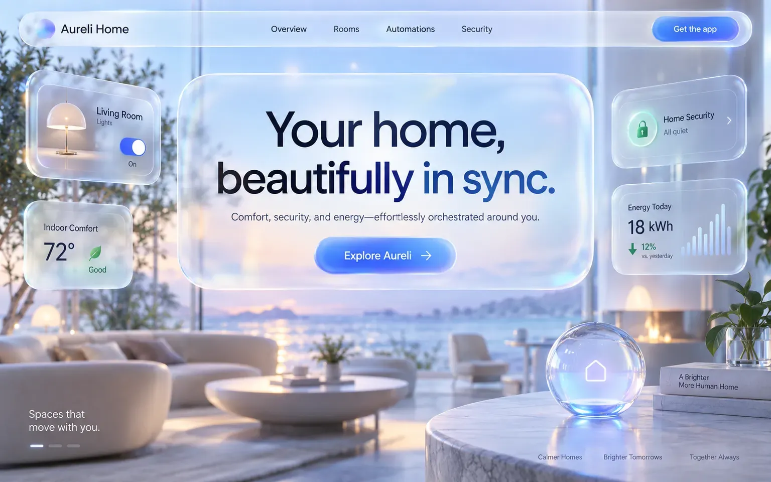 Example website designed in the Liquid glass, the visionOS-era treatment style