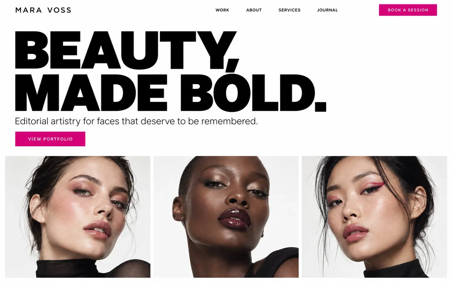 Example website for a freelance makeup artist's portfolio site