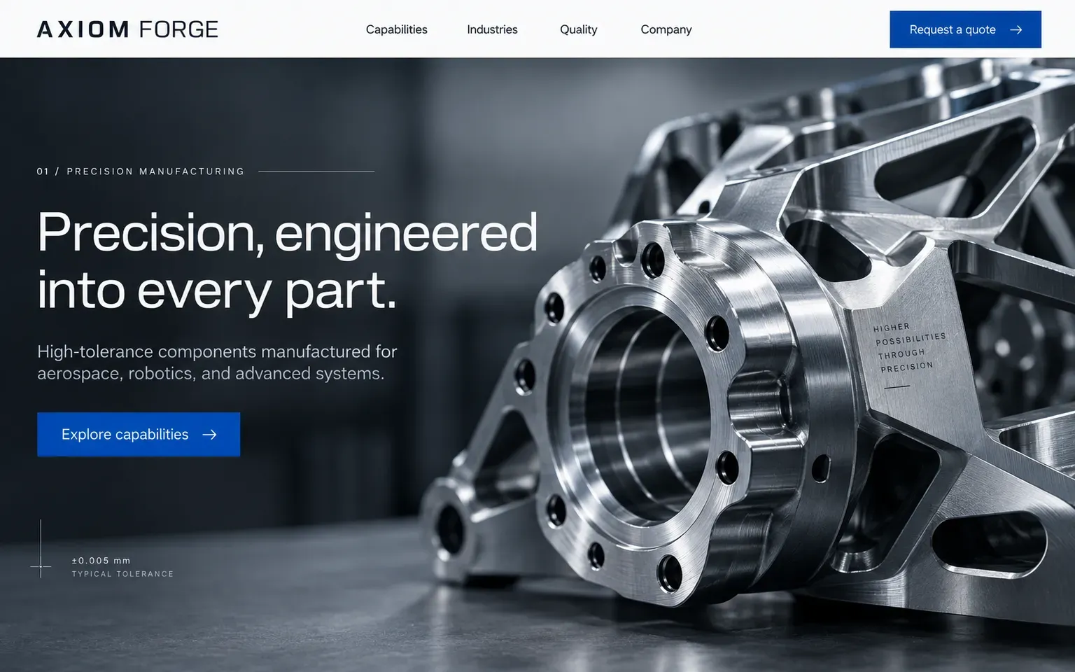 Example website for a precision manufacturing company