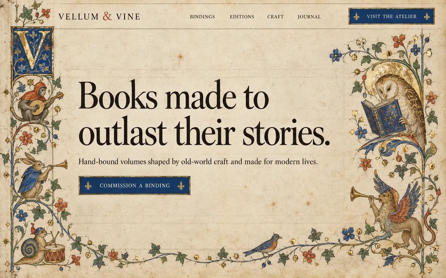 Example website whose artwork is medieval manuscript marginalia