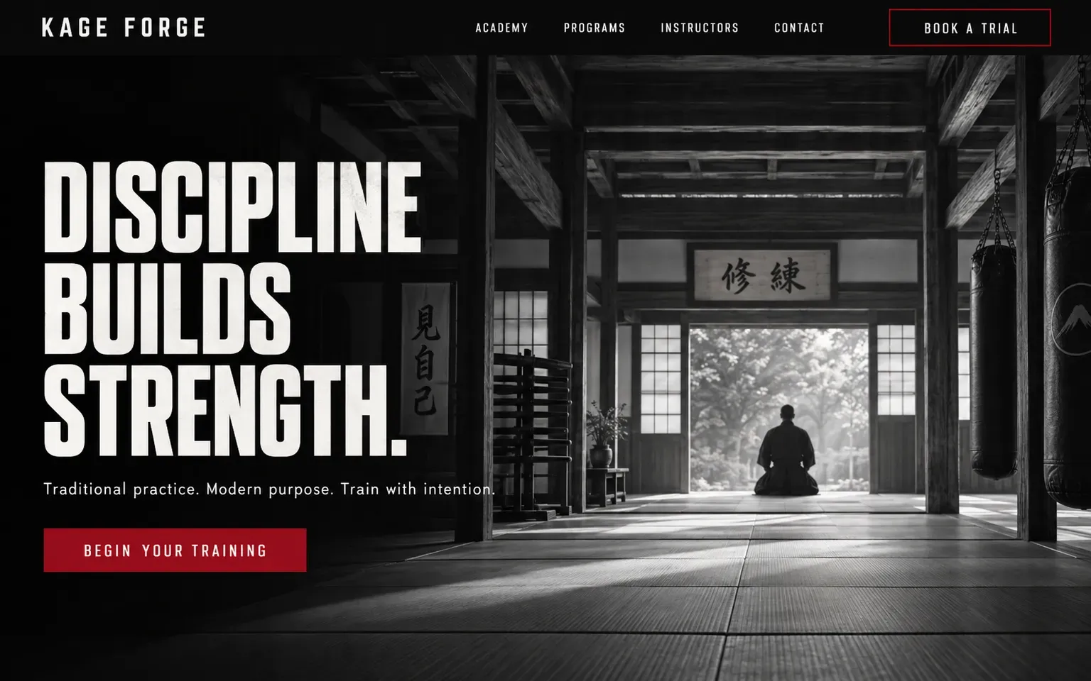 Example website for a martial arts academy