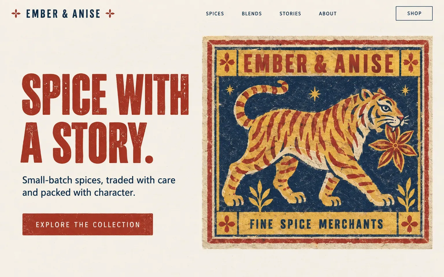 Example website whose artwork is vintage matchbox label art