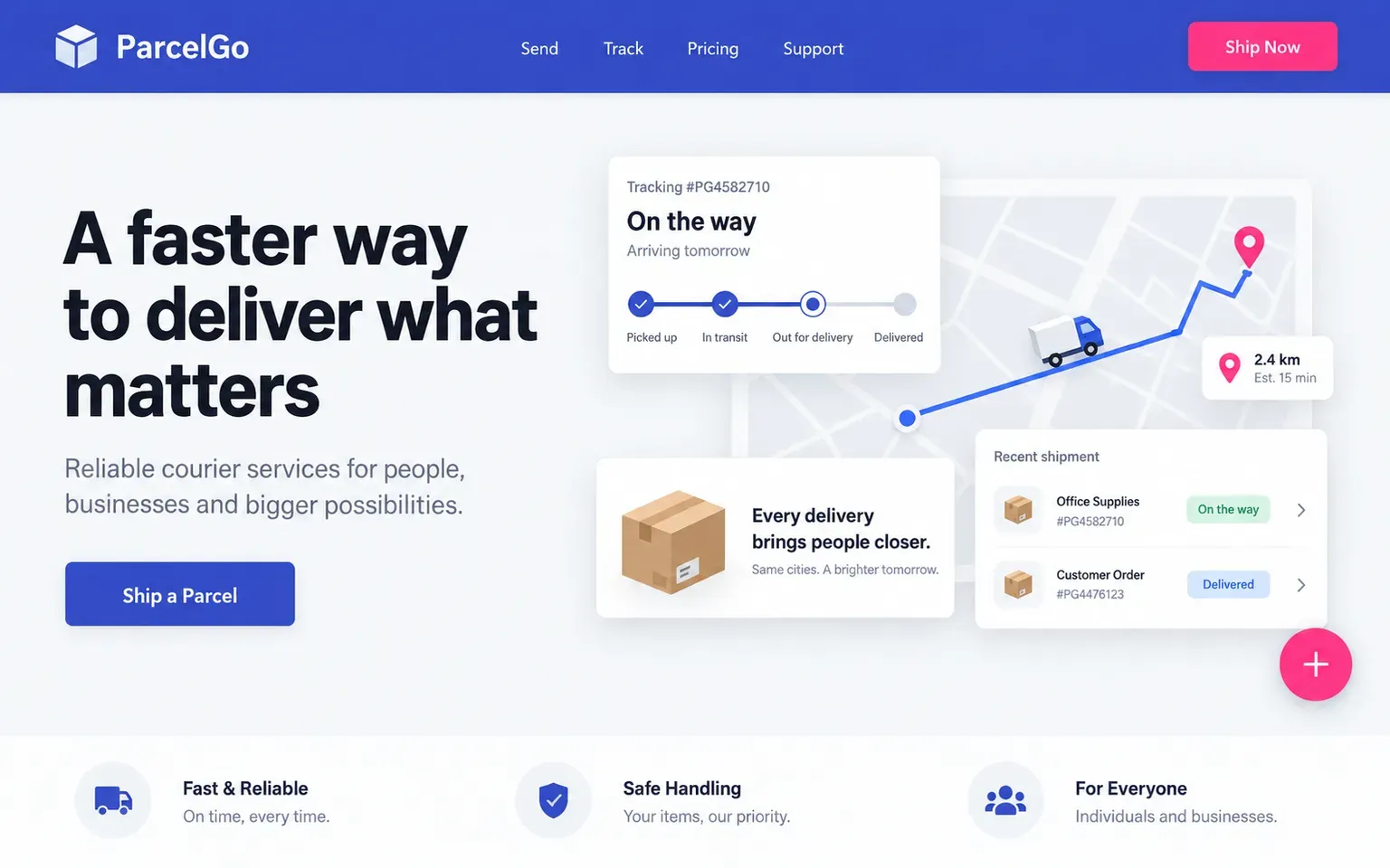 Example website designed in the Google Material Design style