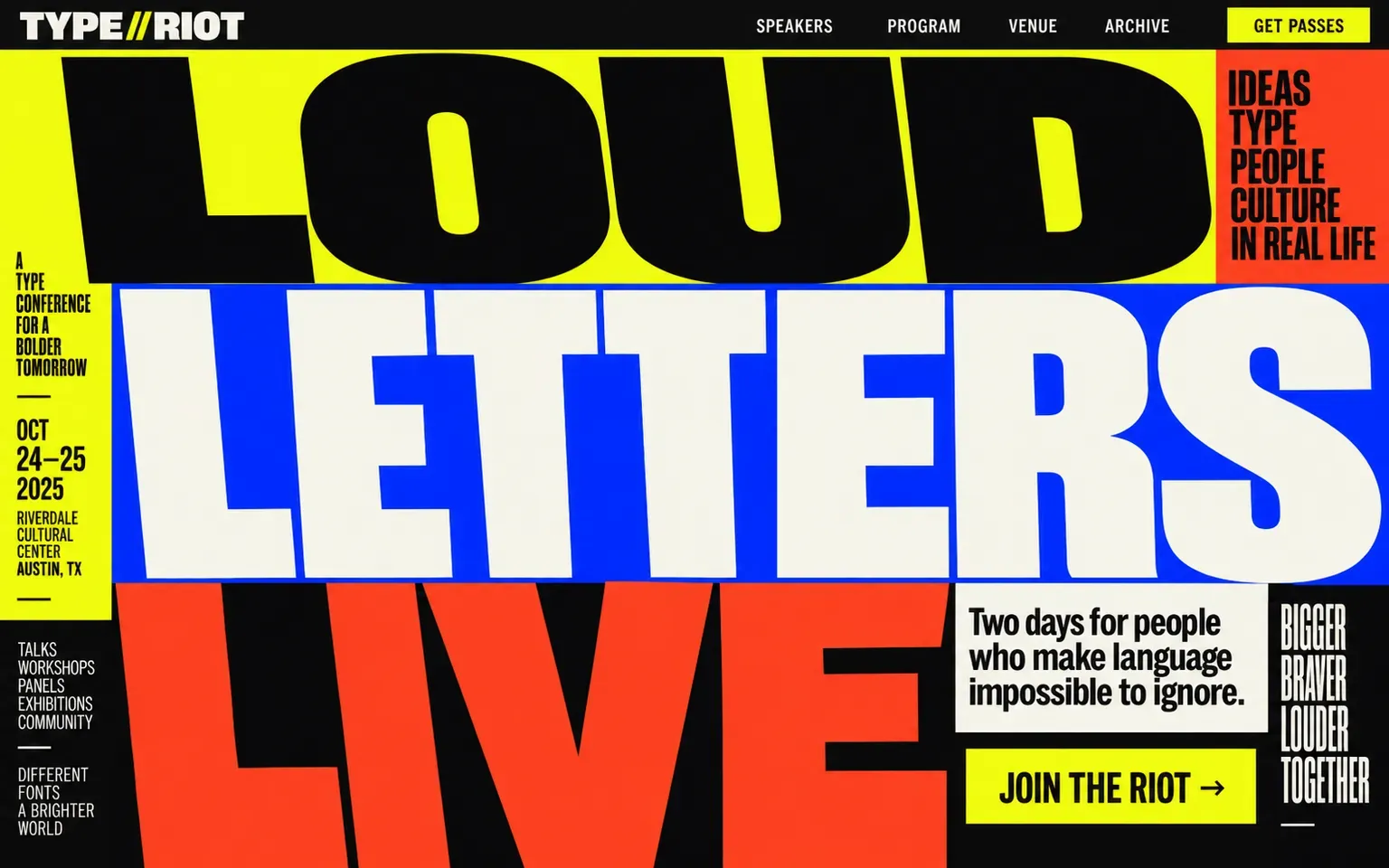Example website designed in the Maximalist typography style