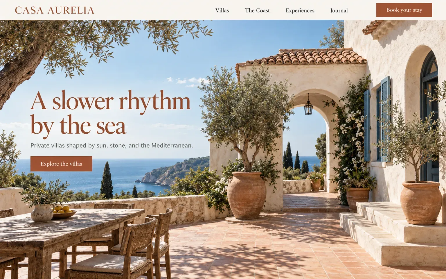 Example website designed in the Mediterranean style style