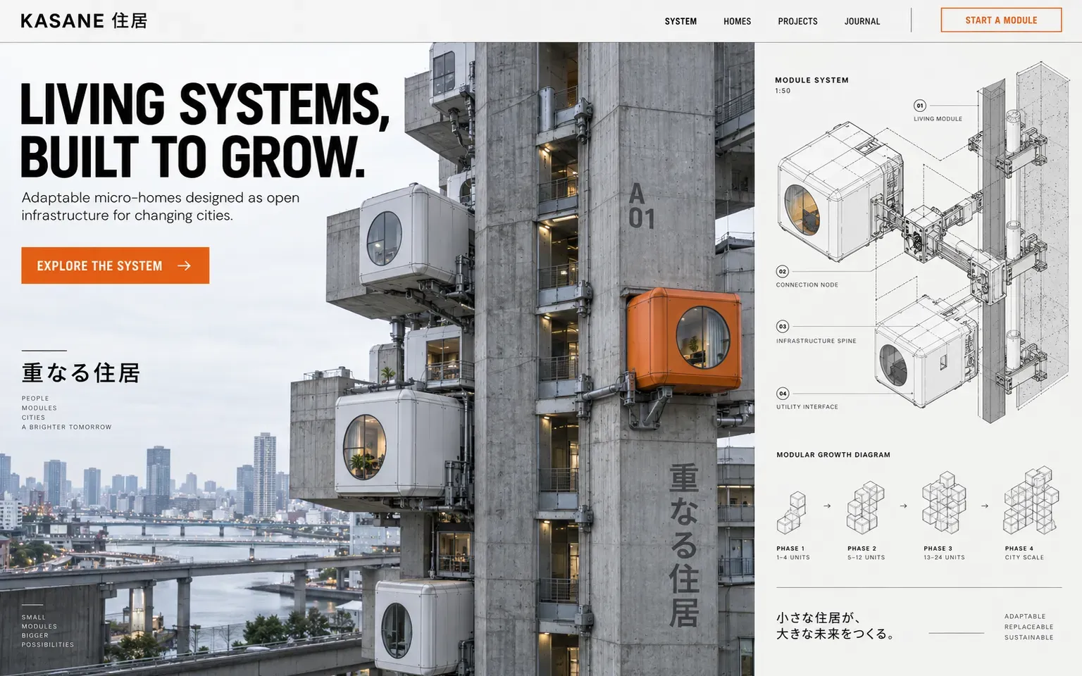 Example website designed in the Japanese Metabolism style