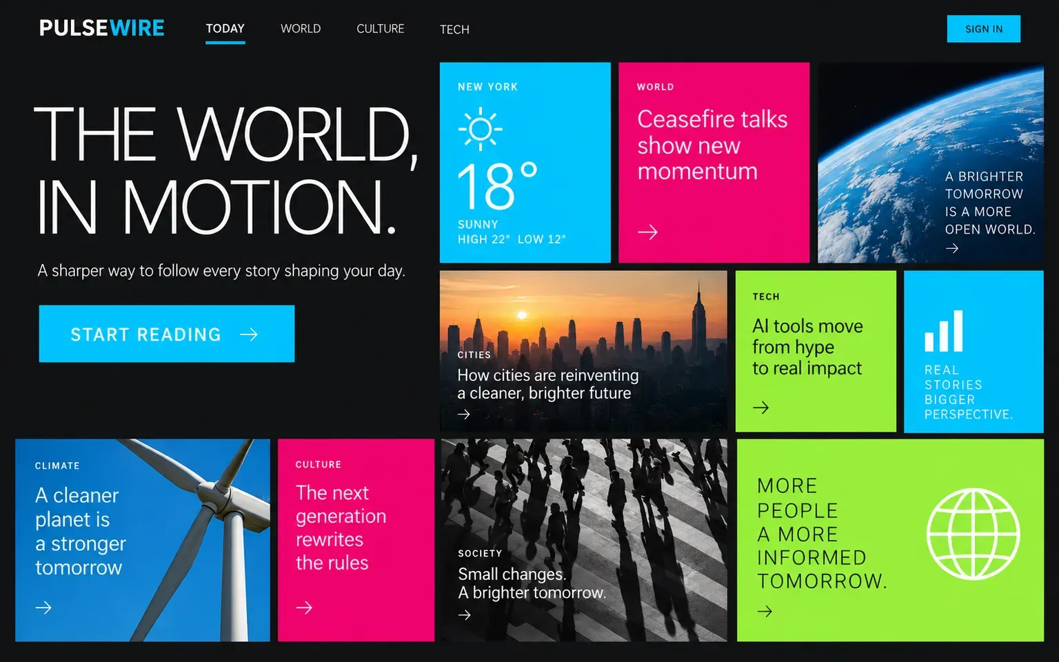 Example website designed in the Microsoft's Metro design language style