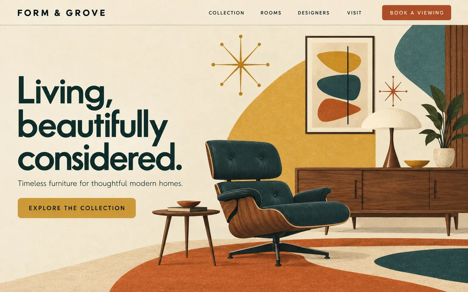 Example website designed in the Mid-century modern style