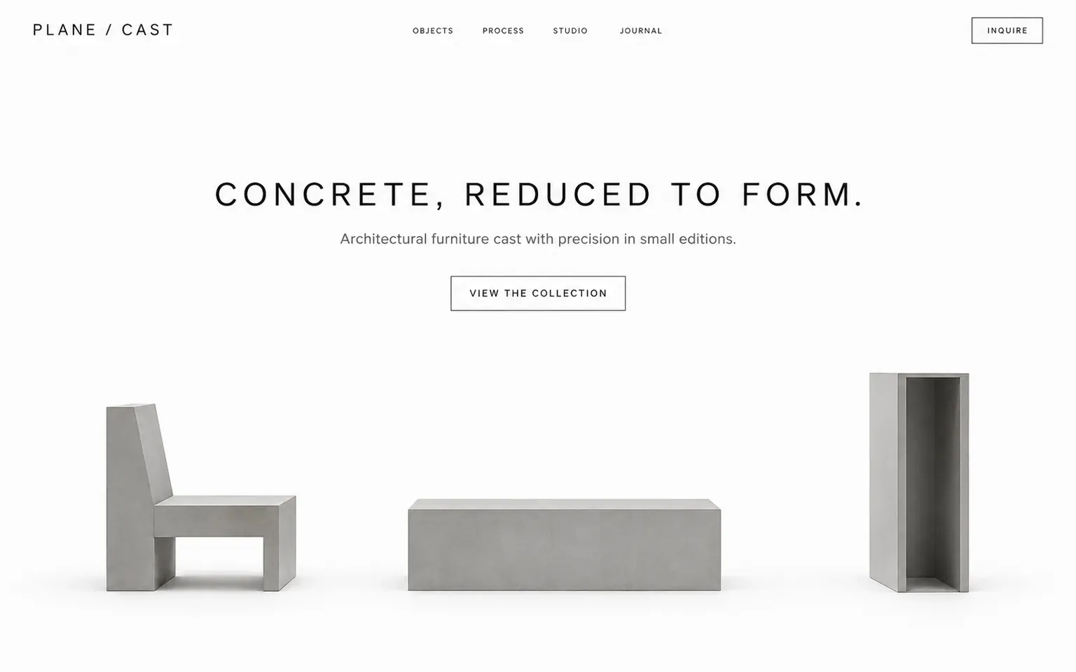 Example website designed in the Fine-art Minimalism in the Judd and Martin sense style