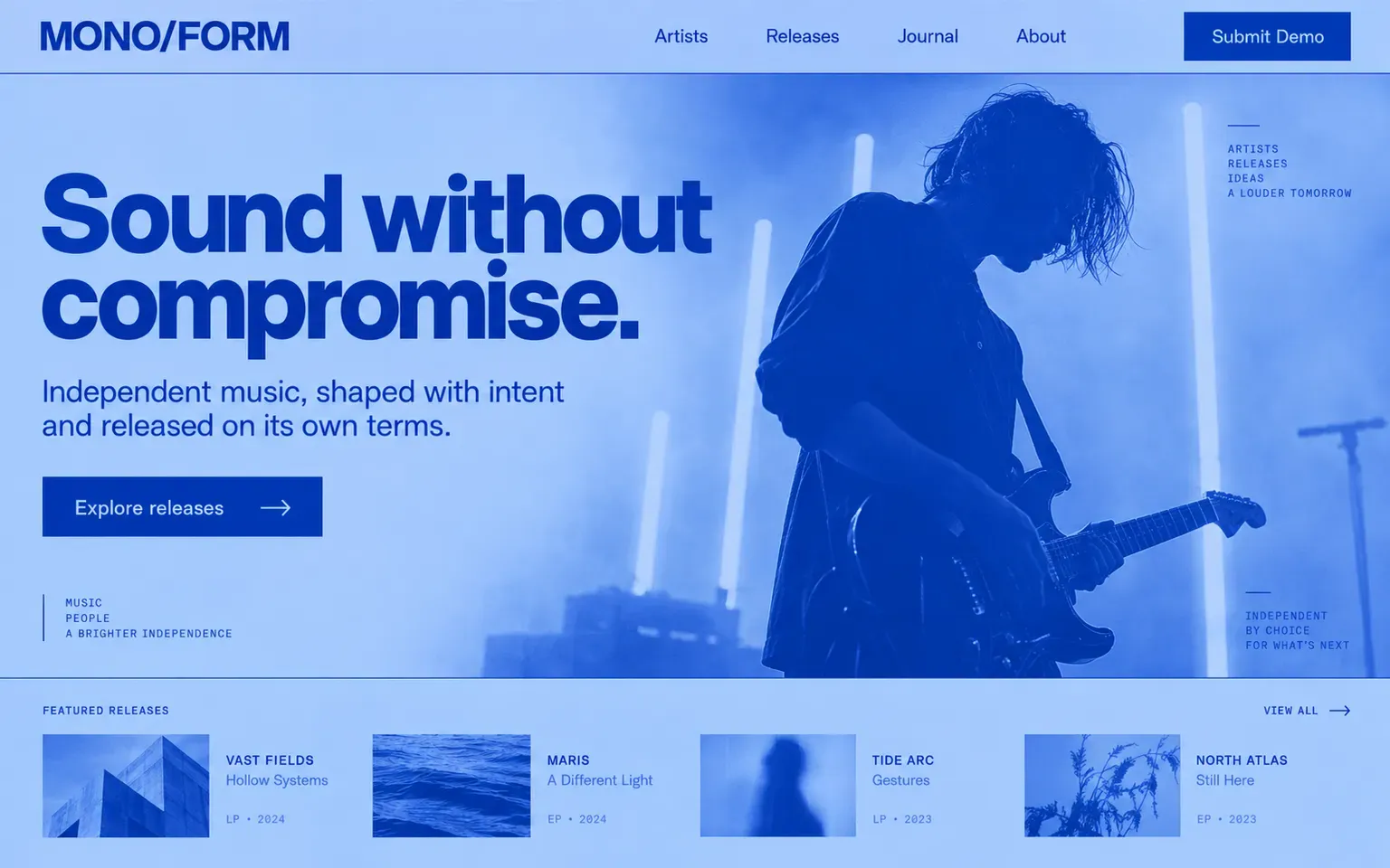 Example website designed in the Strict monochrome web design style